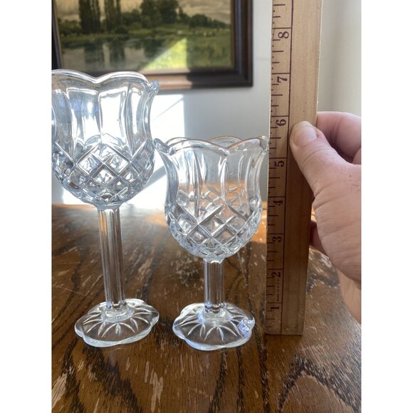 Vintage Crystal Glass Tulip Candle Holders Set Of 2 - Picture 2 of 5